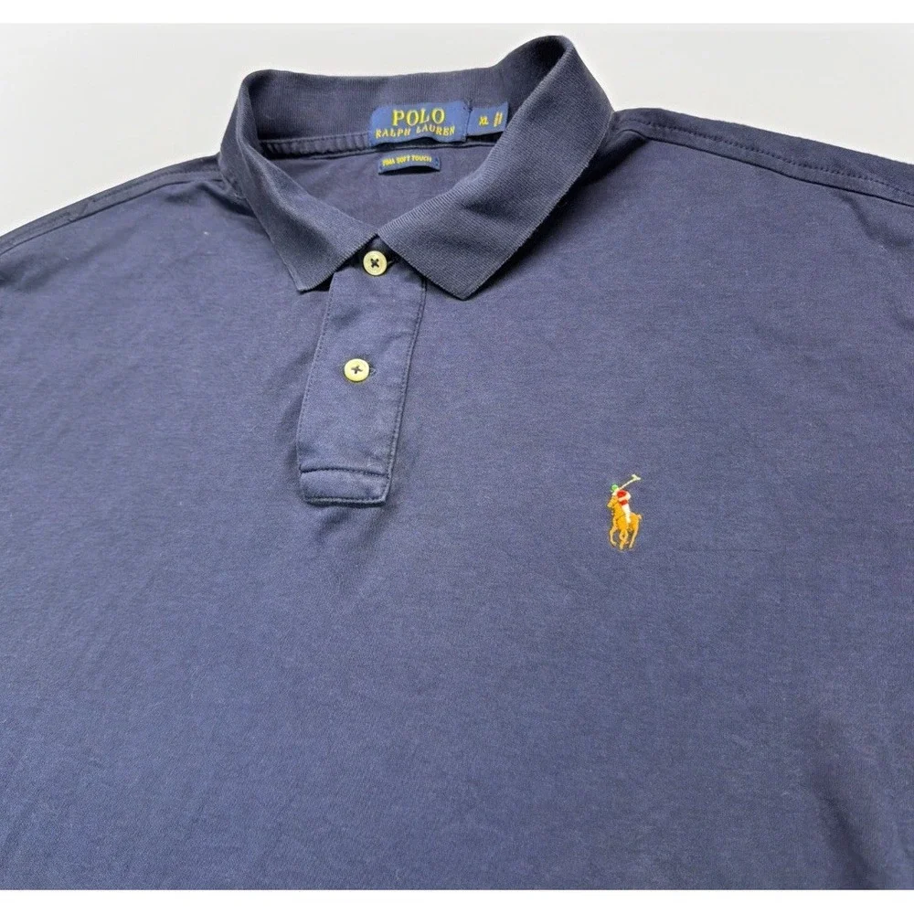 Polo Ralph Lauren Pima Soft Touch Polo Shirt Mens XL Navy Blue Flesh Pony